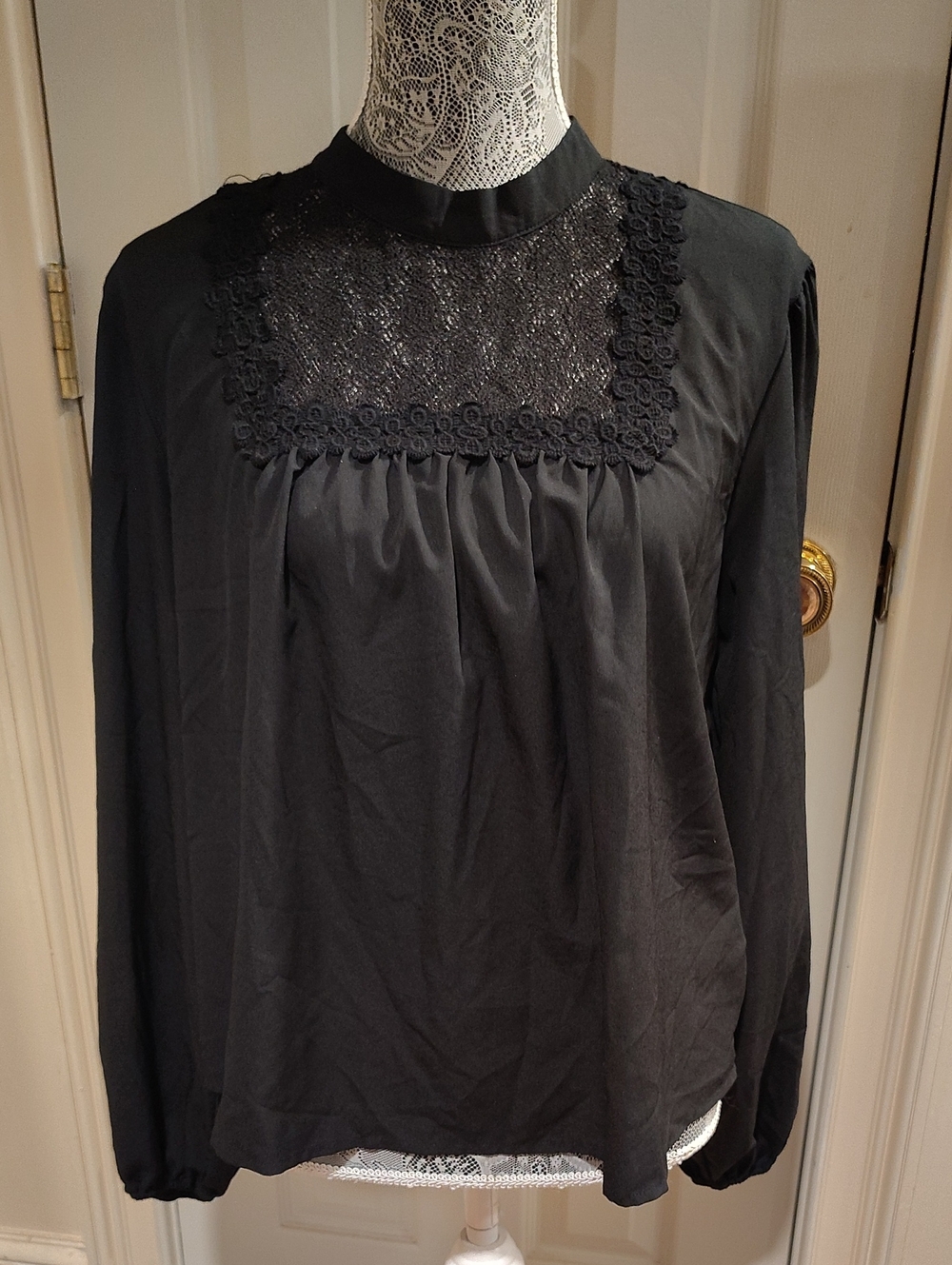 a new day Black Lace Yoke Long Sleeve Blouse